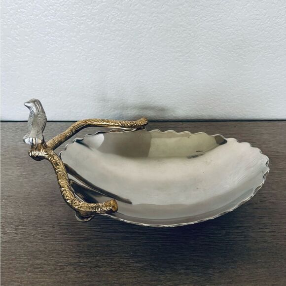 Metallic Silver Gold Bird Tree Branch Serving Bowl Dish - Picture 3 of 8